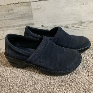 Blue suede Born clogs size 8